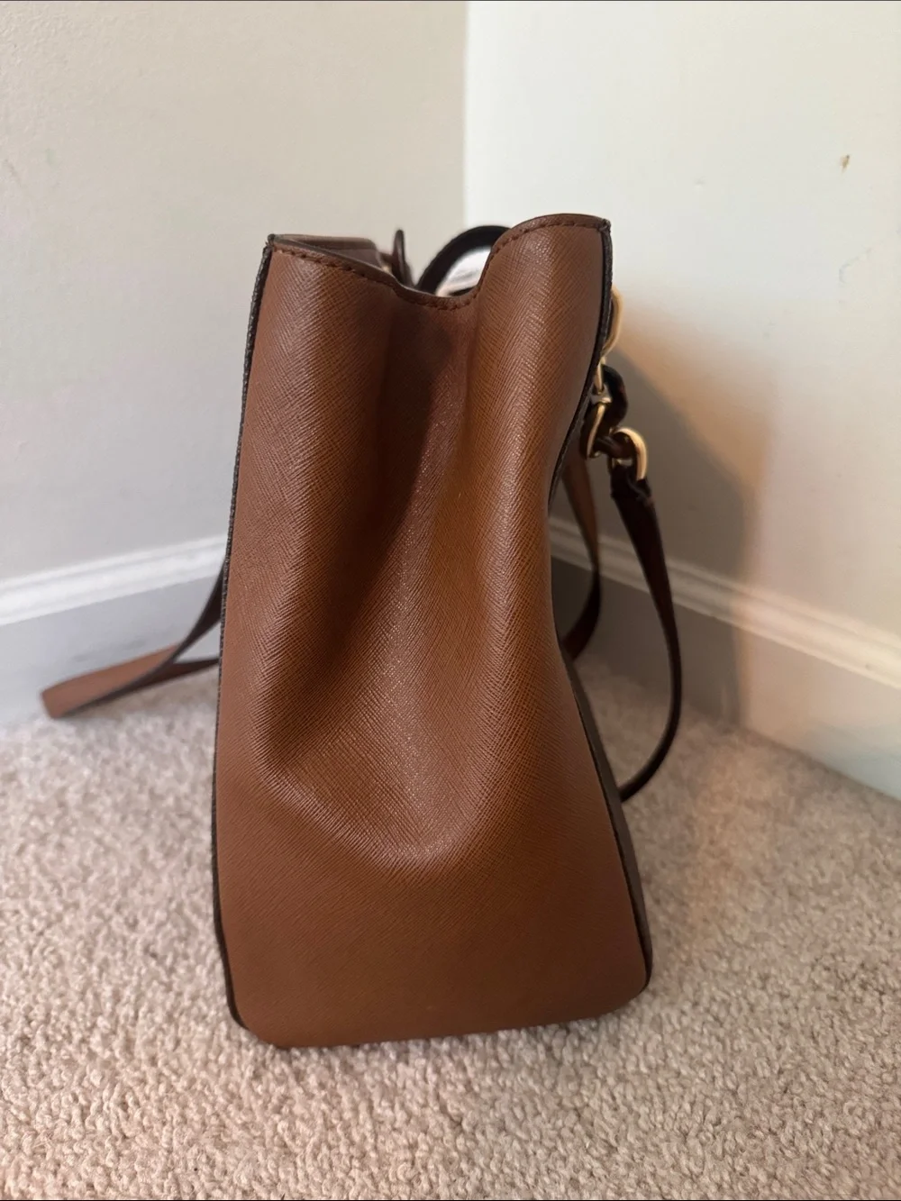 Michael Kors Brown & Tan MK Signature Tote with Gold Hardware